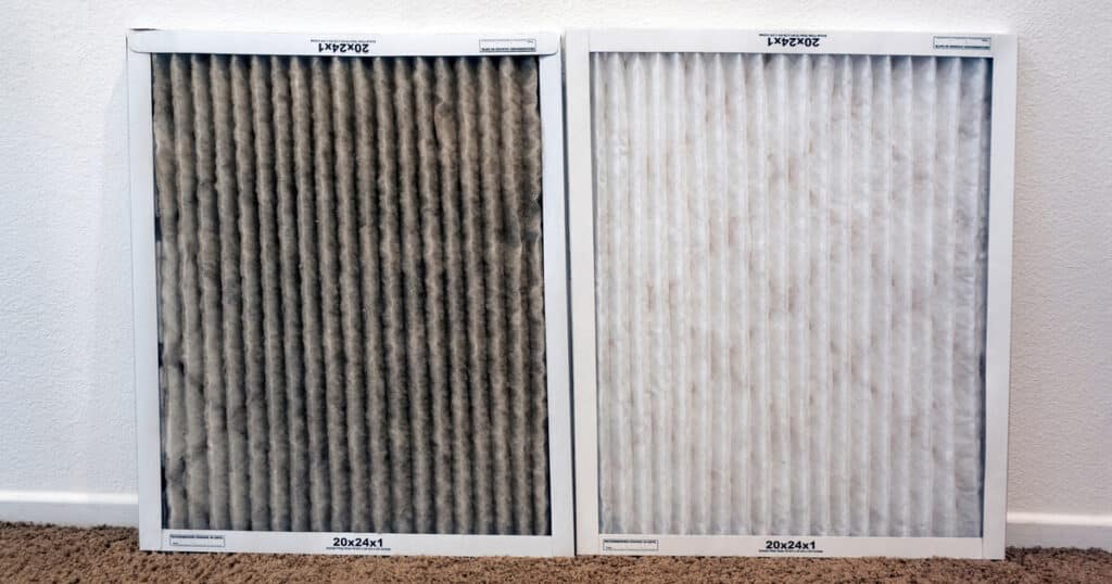 Spring ac maintenance involves swapping out a dirty air filter for a clean one.