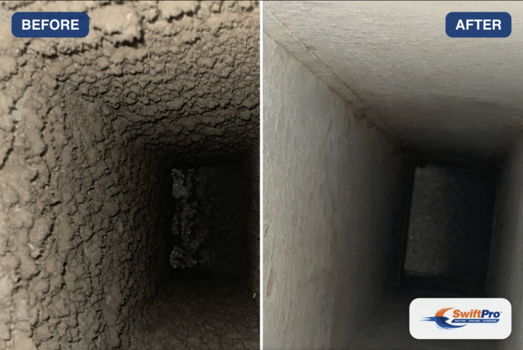Inside a Northern Virginia trunk duct after SwiftPro cleaned it, bare metal with no dust layer.
