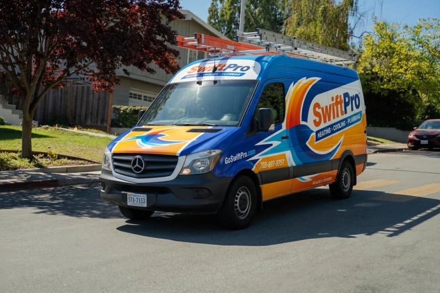 SwiftPro van parked outside a Northern Virginia home for a free HVAC measurement