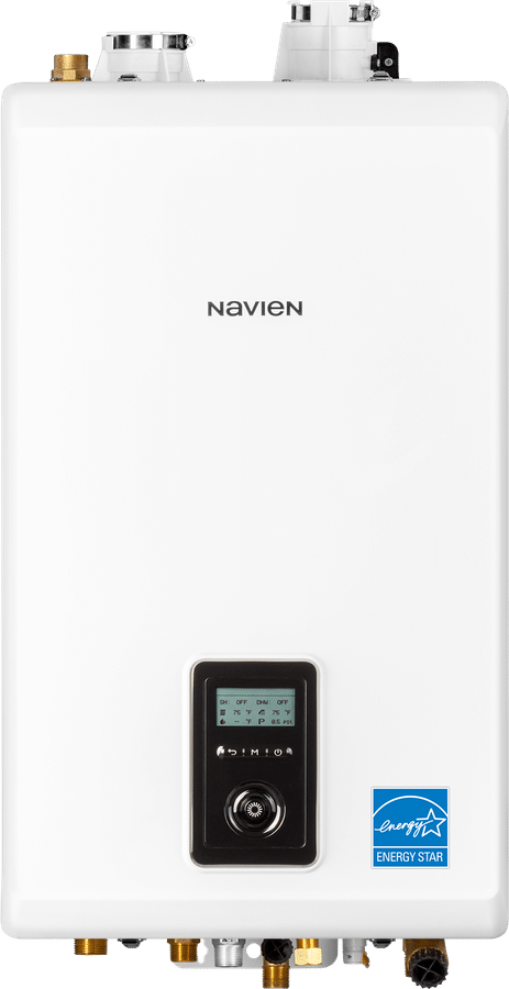 Navien NCB-H combi boiler, the wall-hung unit that heats the house and makes the hot water, which SwiftPro installs in Northern Virginia homes (Navien product photo)